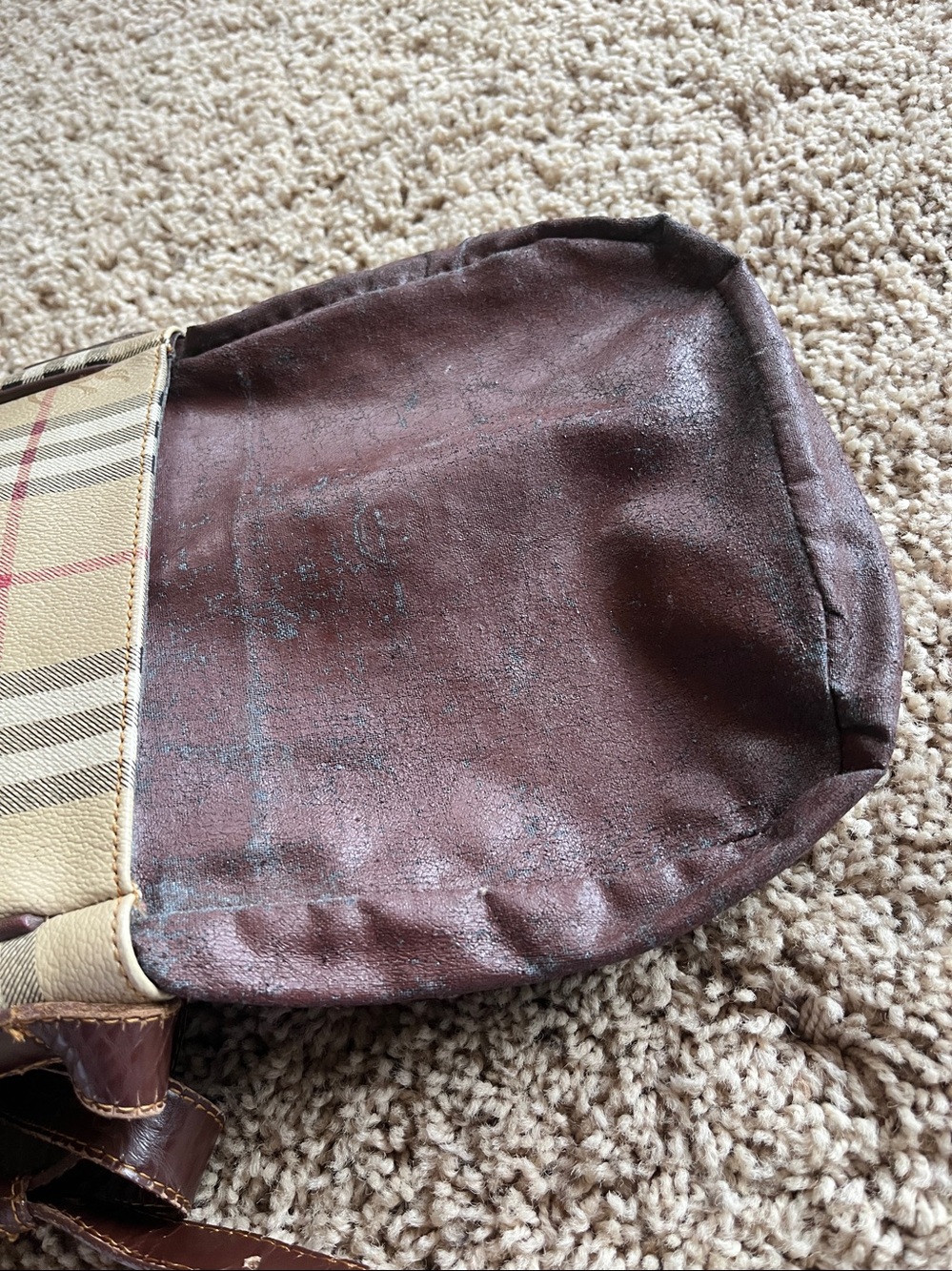 Burberry Beige/Tan Check Crossbody with Brown Leather Trim - Picture 6 of 6